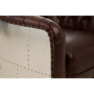 Victor Brown Leather Tub Chair with Button Tufted Backrest
