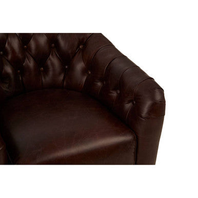 Victor Brown Leather Tub Chair with Button Tufted Backrest