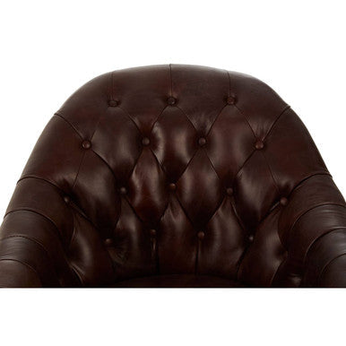 Victor Brown Leather Tub Chair with Button Tufted Backrest