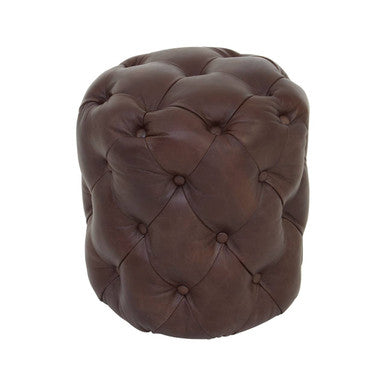 Victor Brown Leather Stool with Button Tufting