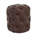 Victor Brown Leather Stool with Button Tufting