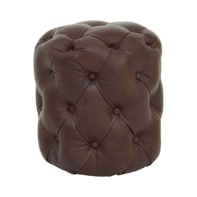 Victor Brown Leather Stool with Button Tufting