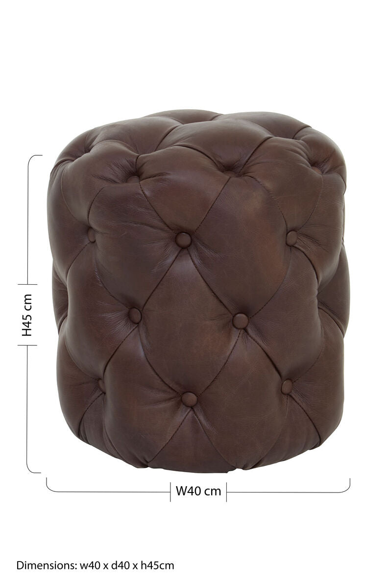 Victor Brown Leather Stool with Button Tufting