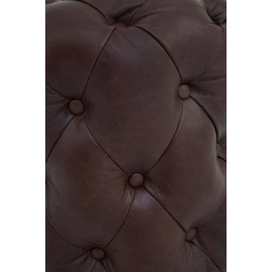 Victor Brown Leather Stool with Button Tufting