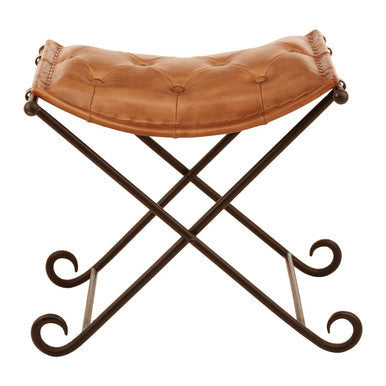 Buffalo Brown Leather Stool with Folding Design