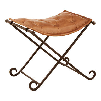 Buffalo Brown Leather Stool with Folding Design