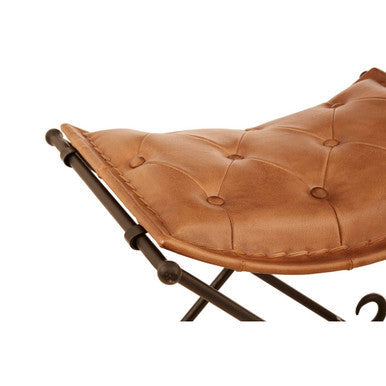 Buffalo Brown Leather Stool with Folding Design