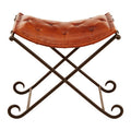 Buffalo Tan Leather Stool with Folding Design