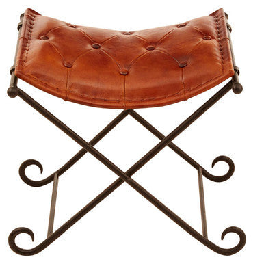Buffalo Tan Leather Stool with Folding Design