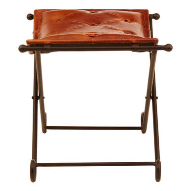 Buffalo Tan Leather Stool with Folding Design
