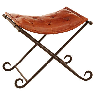 Buffalo Tan Leather Stool with Folding Design