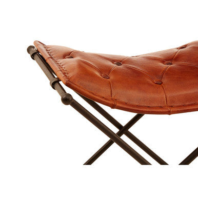 Buffalo Tan Leather Stool with Folding Design