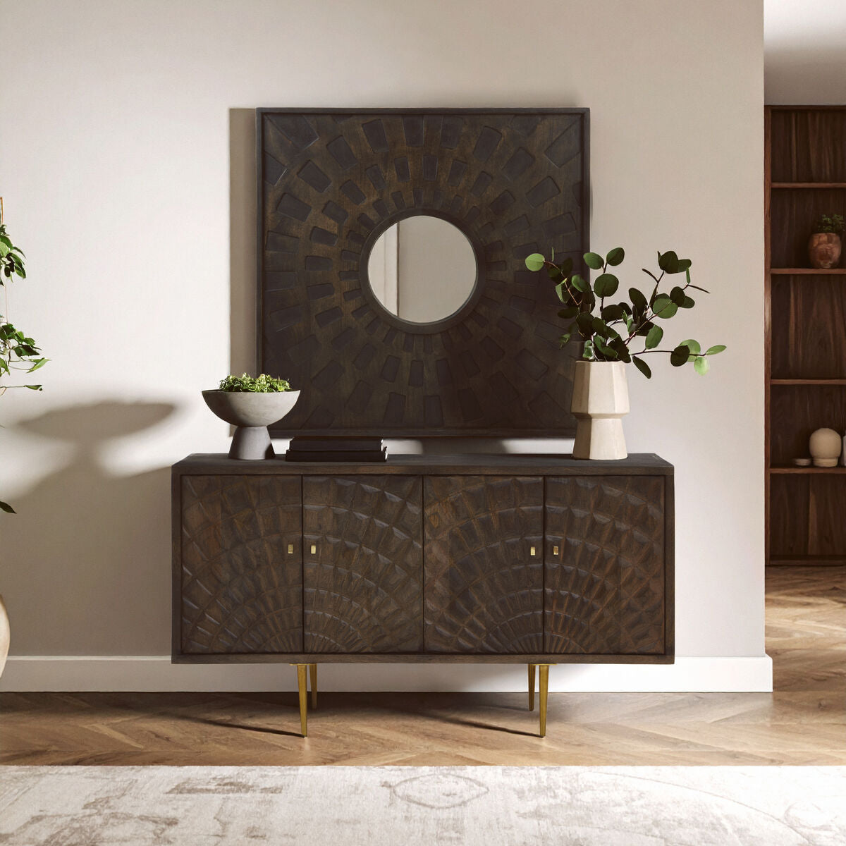 Suri Carved Mango Wood Wall Mirror