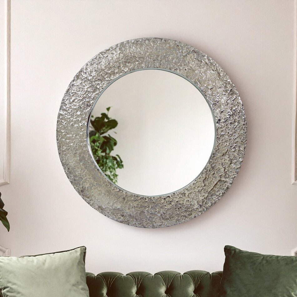 Akola Nickel Finish Round Wall Mirror