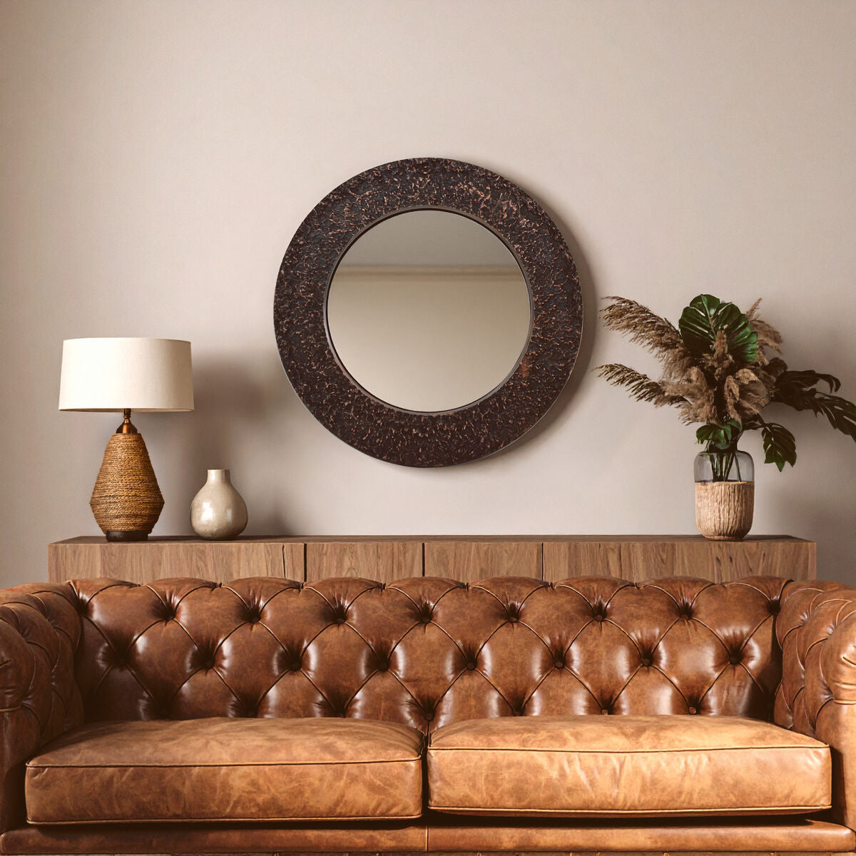 Akola Copper Metal Round Wall Mirror