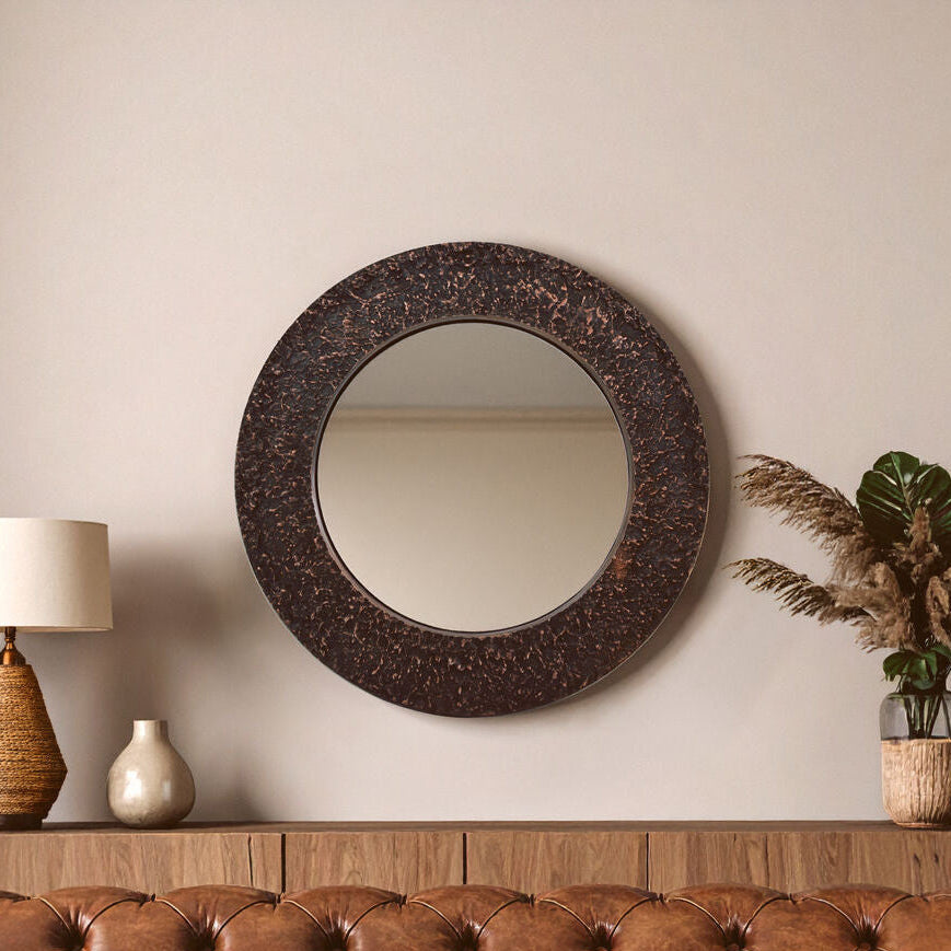 Akola Copper Metal Round Wall Mirror