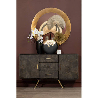 Grenoble Brushed Gold Round Wall Mirror