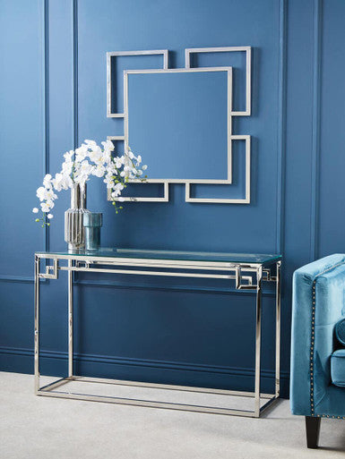 Allure Silver Stainless Steel Small Wall Mirror with Overlapping Frame