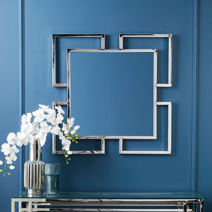 Allure Silver Stainless Steel Small Wall Mirror with Overlapping Frame