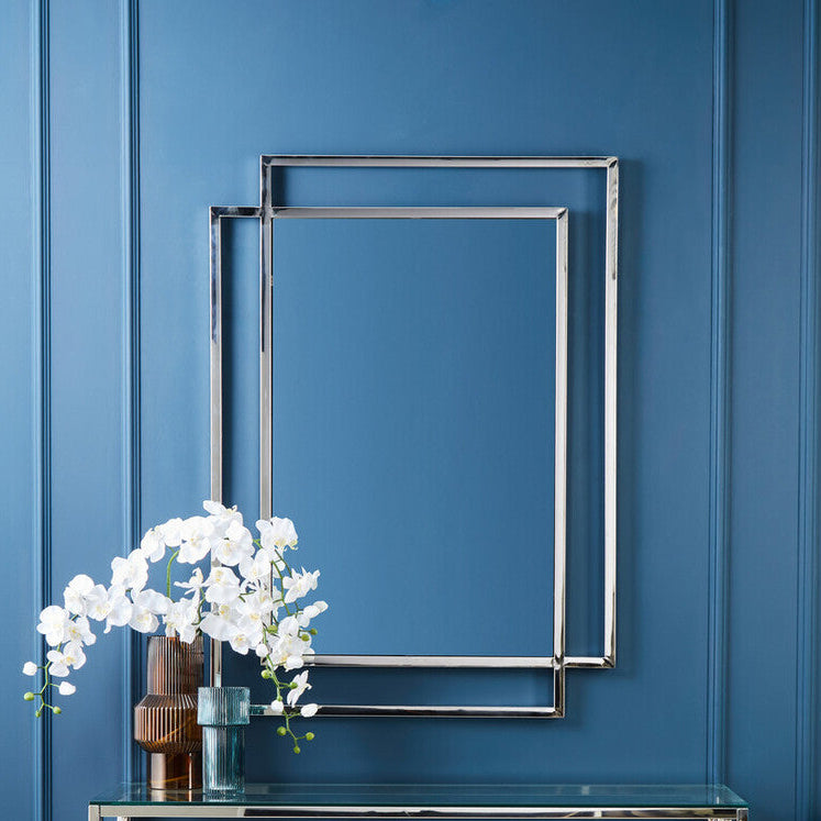 Allure Silver Stainless Steel Large Wall Mirror with Overlapping Frame