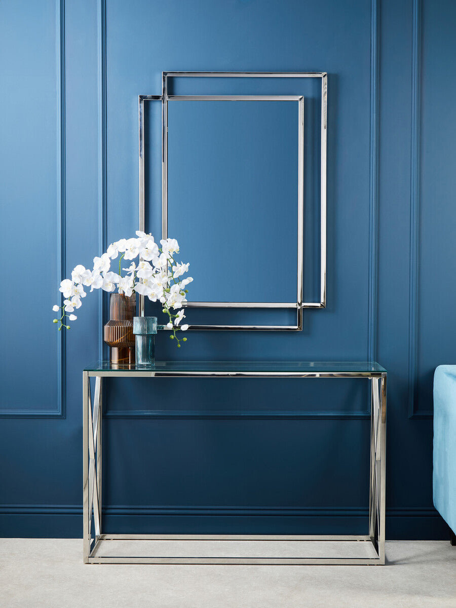 Allure Silver Stainless Steel Large Wall Mirror with Overlapping Frame