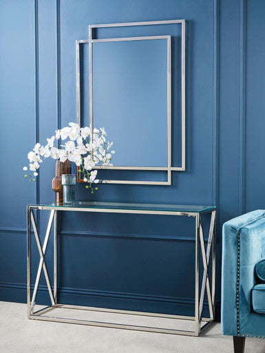 Allure Silver Stainless Steel Large Wall Mirror with Overlapping Frame