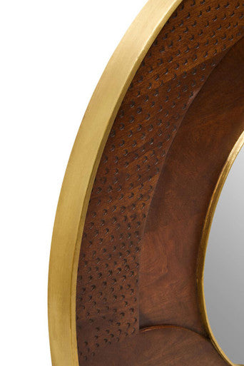 Siva Round Mango Wood Hammered Wall Mirror