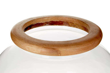 Hurricane Small Candle Holder with Wood Rim | Hampstead