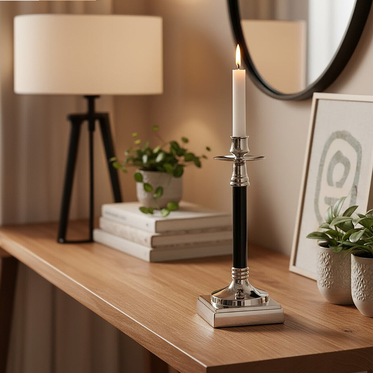 Riya Nickel And Black Finish Candle Holder