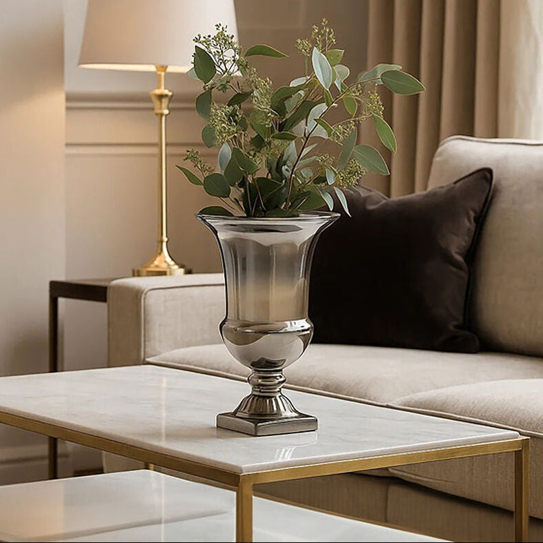 Alexa Silver Ombre Glass Small Vase with Fluted Base