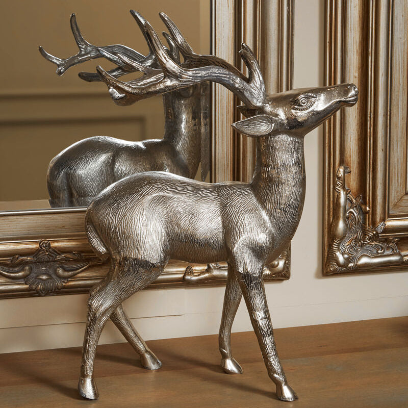 Large Nickel Finish Floor Standing Stag