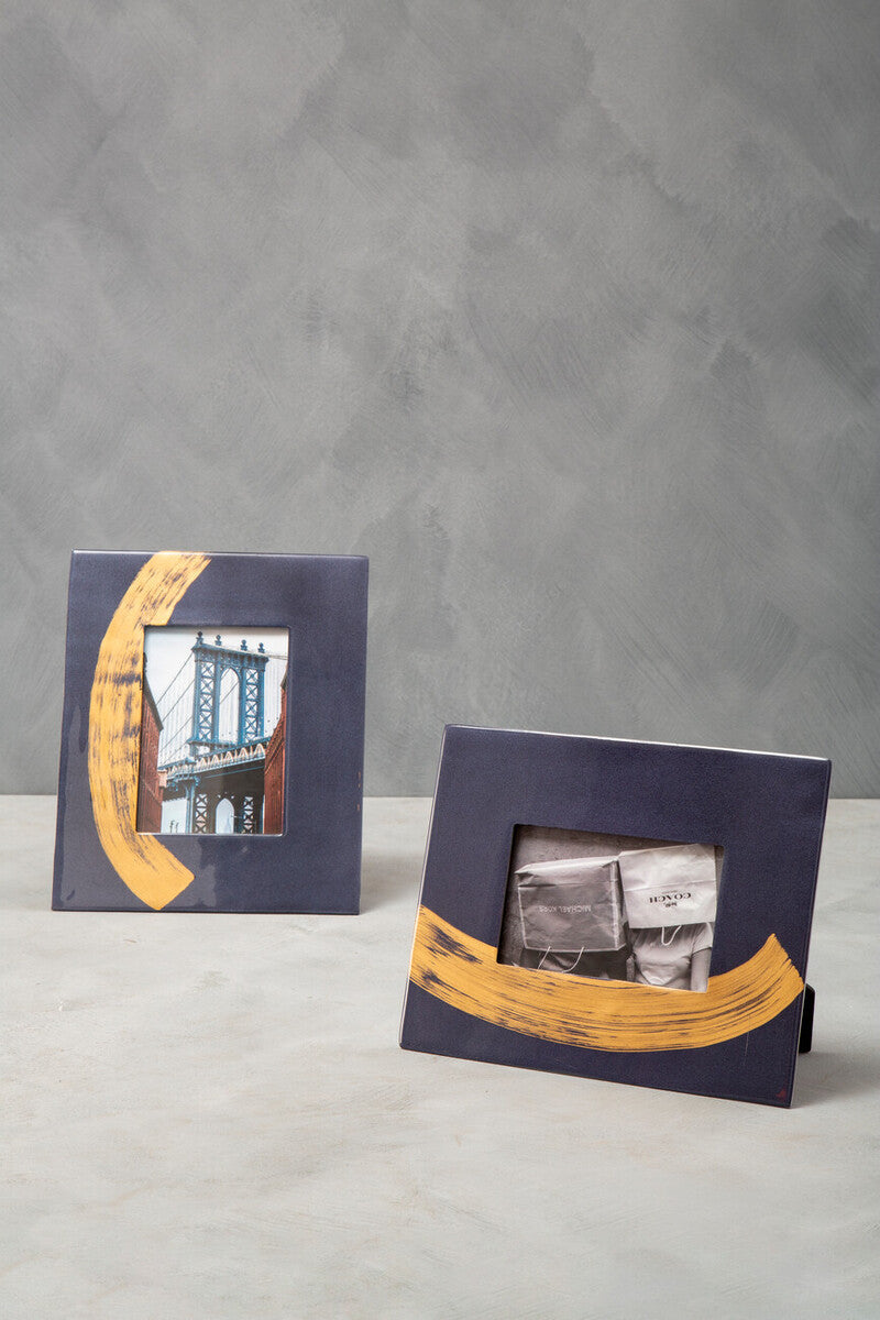 Alma Blue and Gold Metal 5 x 7 Photo Frame with Brushstroke Design