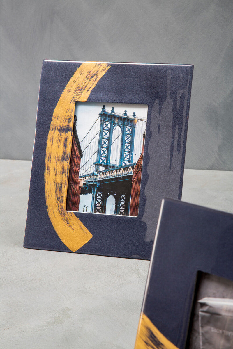 Alma Blue and Gold Metal 5 x 7 Photo Frame with Brushstroke Design