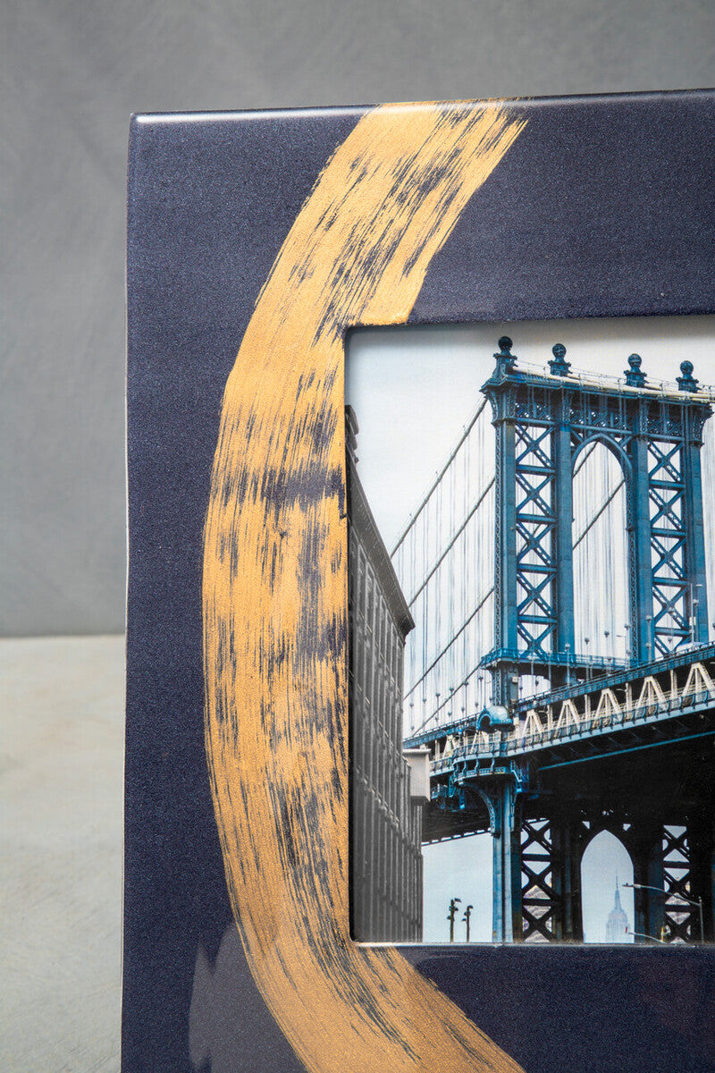 Alma Blue and Gold Metal 5 x 7 Photo Frame with Brushstroke Design