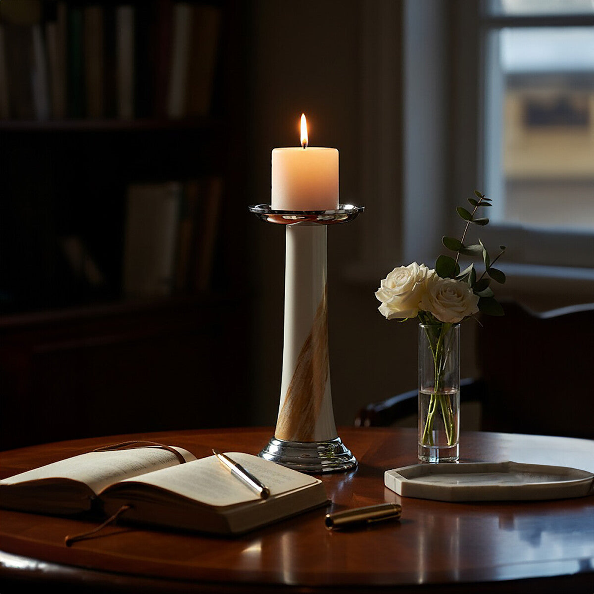 Alma White And Gold Candle Holder
