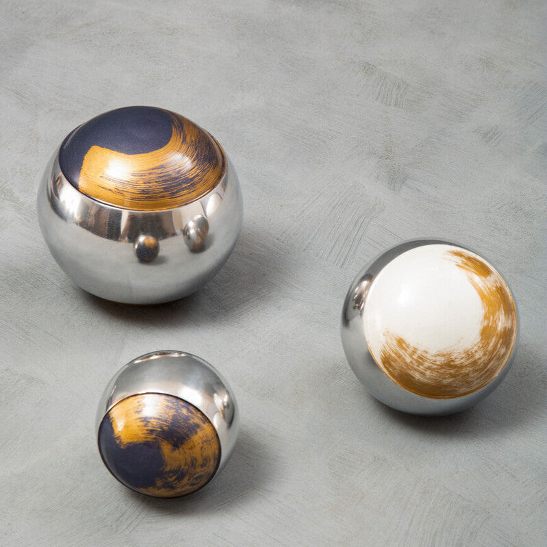 Alma Assorted Aluminium Decorative Ball Set of 3 with Brushstroke Design