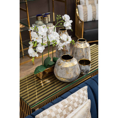 Orvena Small Grey and Gold Ceramic Planter