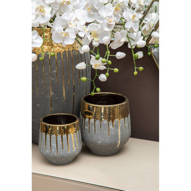 Cyrus Small Grey and Gold Finish Planter