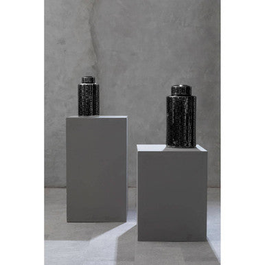 Daria Black And Silver Finish Large Ceramic Jar