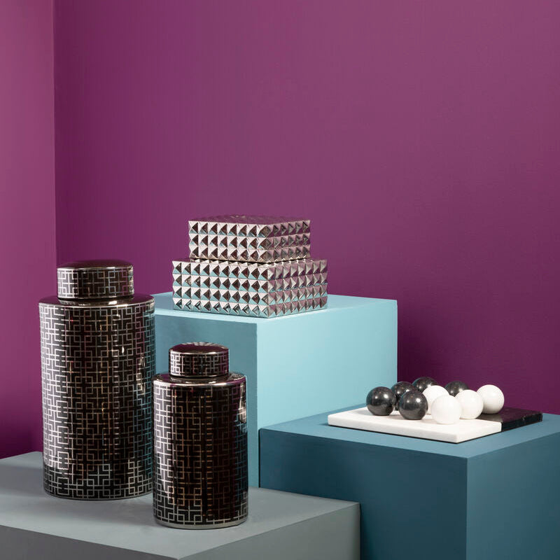 Daria Black And Silver Finish Small Ceramic Jar