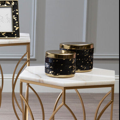 Bowerbird Large Gold And Black Hair on Leather Trinket Box