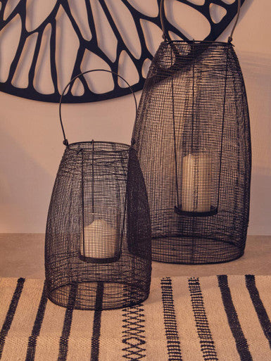 Trento Black Woven Wire Large Lantern with Glass Insert