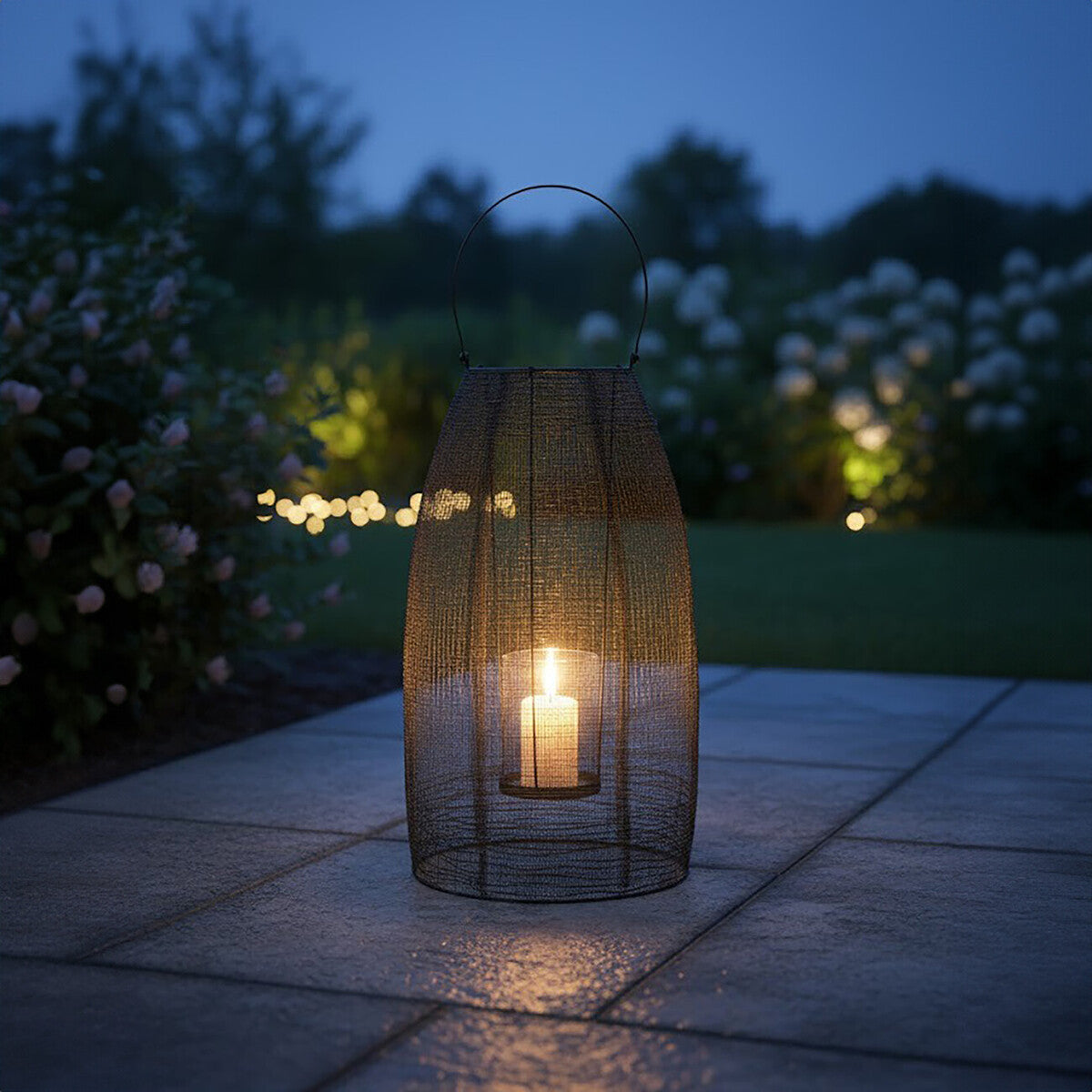 Trento Black Woven Wire Large Lantern with Glass Insert