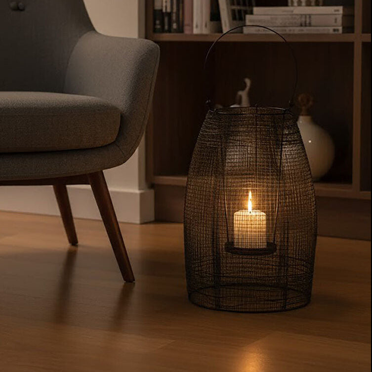 Trento Black Woven Wire Small Lantern with Glass Insert
