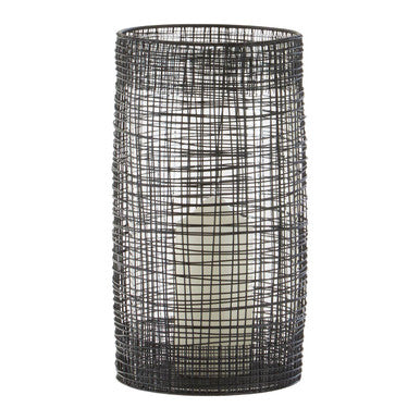 Trento Large Black Woven Wire Candle Holder with Glass Insert
