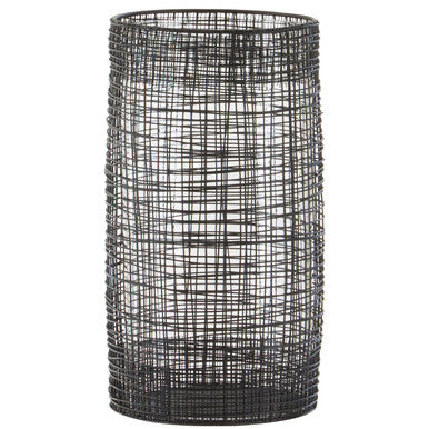 Trento Large Black Woven Wire Candle Holder with Glass Insert
