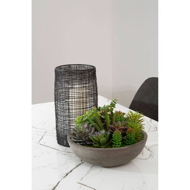 Trento Large Black Woven Wire Candle Holder with Glass Insert