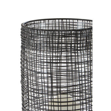 Trento Large Black Woven Wire Candle Holder with Glass Insert