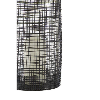 Trento Large Black Woven Wire Candle Holder with Glass Insert