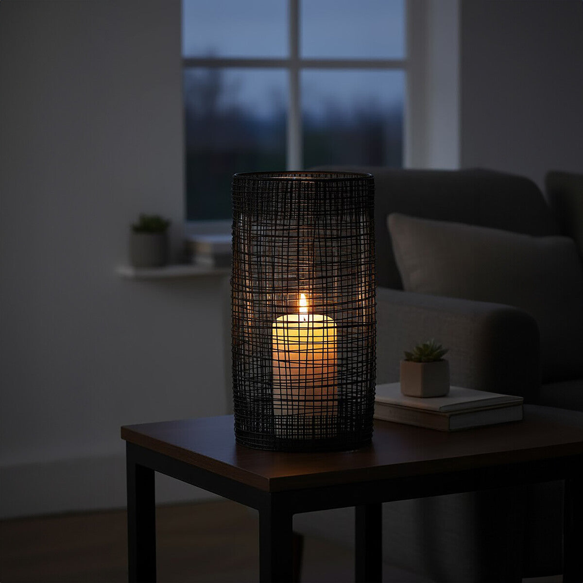 Trento Large Black Woven Wire Candle Holder with Glass Insert